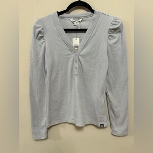 DKNY Jeans Ribbed Henley Long Sleeve Top Powder Blue – Size S NWT